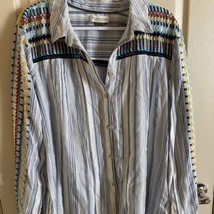 Anthropologie Pilcro Embroidered Button Up